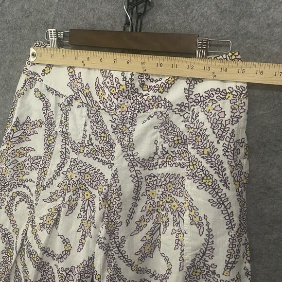 Tahari‎ Linen Wide Leg Crop Pants Womens Sz M White Pink Paisley Floral - Picture 8 of 8